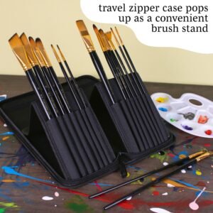 15-Piece Artist Paint Brush Set with Pop-Up Case